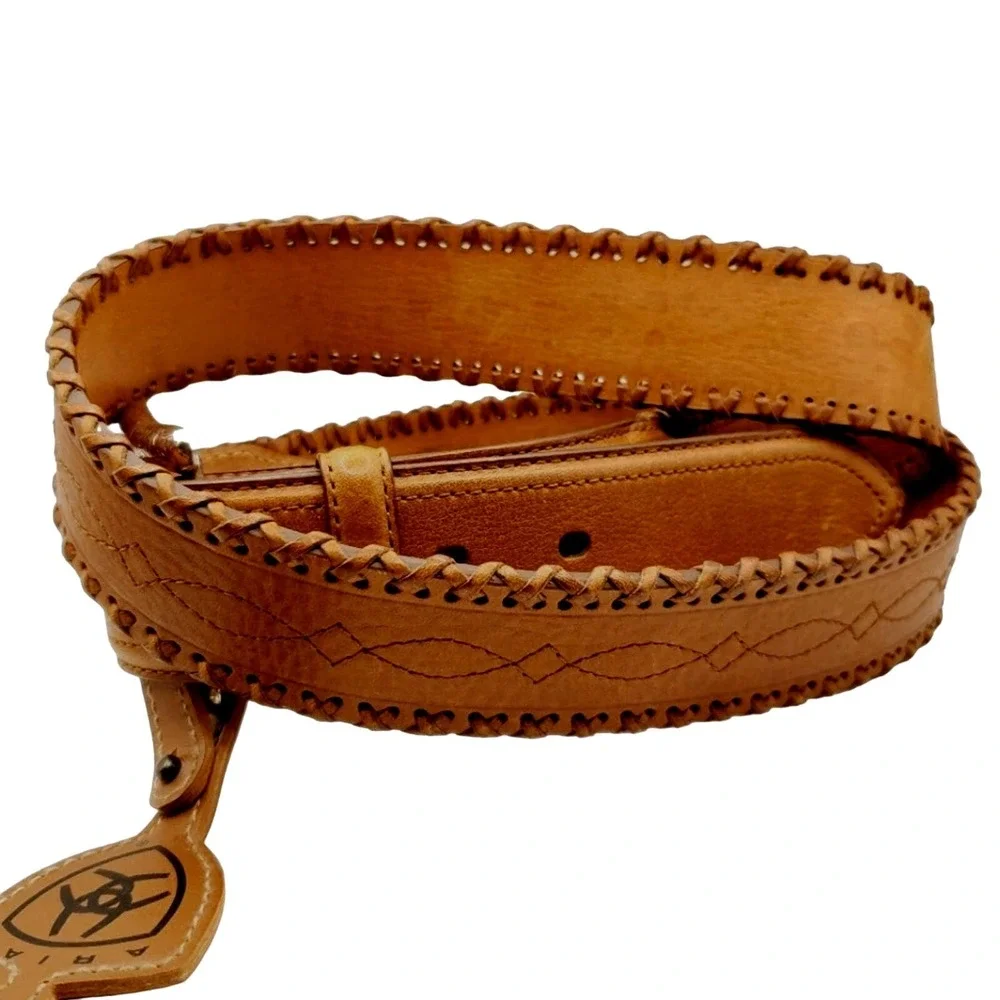Ariat Brown Leather Belt 42 Western Silver Tone Buckle Whip Stitch Baxter Black